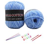 6X 50g Knitting Rainbow Wool Yarn Balls Colorful Hand Crochet Knitting Double Acrylic Yarn Set, 23 Colors, with 3 Crochet Hooks, 2 Needles, 10 Crochet Locking Stitch Markers (05)