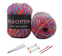 6X 50g Knitting Rainbow Wool Yarn Balls Colorful Hand Crochet Knitting Double Acrylic Yarn Set, 23 Colors, with 3 Crochet Hooks, 2 Needles, 10 Crochet Locking Stitch Markers (17)