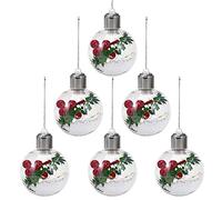 6X 7.8Cm Snow Filled Illuminated Led Light Up Baubles | Filled Brim With Tiny Seasonal Decorations | Hanging Ornament | Christmas Tree & Festive Decorations