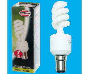 6x 7W (=35W) Mini Spiral Low Energy CFL 4200K Light Bulb Small Bayonet B15 SBC