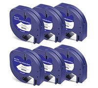 6X 91201 Label Tape Replacement for Dymo Letratag Plastic 12mm x 4m, Compatible with Dymo LetraTag LT-100H LT-100T LT-110T 200B XR XM QX50 (Black on White)