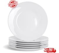 6x Argon Tableware White Dinner Plates Wide Rim Porcelain 15.4cm White