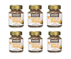 6x Beanies Chocolate Orange Flavoured Instant Coffee Jars: 50g per jar