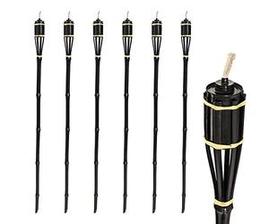6X Black 113cm Bamboo Garden Fire Torches - Outdoor Paraffin Lamp Oil Burner Tiki Candle Flame Lantern Stake Light - By Harbour Housewares