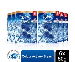 6x Bloo Toilet Rim Blocks Colour Active+ Bleach