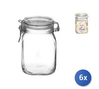6x Bormioli Rocco Glass Fido Jars with Hermetic Lid Rectangular 1 L