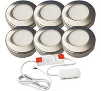 6x 2.6W LED Kitchen Cabinet Surface Spot Lights & Driver Steel Natural White