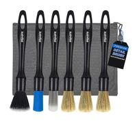 6x Car Detailing Brushes Set with Storage Bag, Professional Auto Detail Cleaning Brush Tool Kit - for Car Alloy Wheels, Emblems, Air Vents, Leather, Engine Bay, Interior & Exterior Wash Care