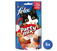 6x Cat Food Felix Snack Biscuits Party Mix Beef/Chicken/Salt