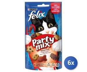 6x Cat Food Felix Snack Biscuits Party Mix Beef/Chicken/Salt