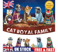 6x Cat Nativity Set Cute Scene Christmas Figurines Manger Figures Baby Kitten UK