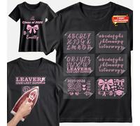 6X Class of 2026 Leavers Graduation | Iron-On Sticker Sheets | Heat Transfer Decals for T-Shirts, Jerseys & Bags (Candycane, Baby Pink)