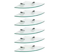 Harbour Housewares 6X Floating Glass Corner Shelves - 30Cm - Silver Brackets - Bathroom Shower Storage Vanity Display Unit Shelf