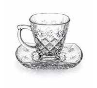 6x Clear Glass Tea Cup & Saucer Set Coffee Espresso Kitchen Cups 150ml
