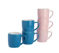 6x Coloured Coffee Mugs - 350ml - Blue/Pink - Durable Stoneware Latte Tea Cup Argon Tableware Multi One Size