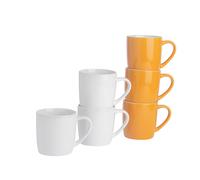 6x Coloured Coffee Mugs - 350ml - Yellow/White - Durable Stoneware Latte Tea Cup Argon Tableware Multi One Size