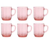 6x Duralex Versailles Pink glass Coffee tea mugs handle 260ml
