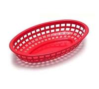 6X Fast Food Polypropylene Classic Oval Baskets, Red, 24x15x5cm, Burger, Chips, Hotdogs
