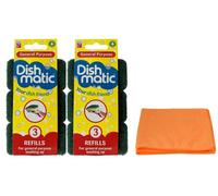 6X Fillable Washing Up Brush Refills Bundle (2X 3 Refills) - General Purpose Brush Refills - with Ultra Absorbent Microfibre Cleaning Cloth