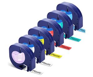 6X Fimax Compatible with Dymo LetraTag Refill Plastic Label Tape, 12mm x 4m for Label Maker LT-100H LT-100T XR, Black on White/Clear/Yellow/Red/Blue/Green 91201 91202 91203 91204 91205 16952