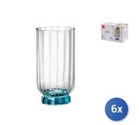 6X Florian Glass Transparent Cup Blue Foot For Drink 43Cl