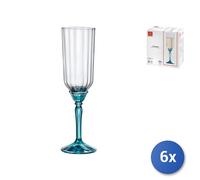 6x Florian Prosecco Glass Clear Blue Stem 21 ormioli rocco