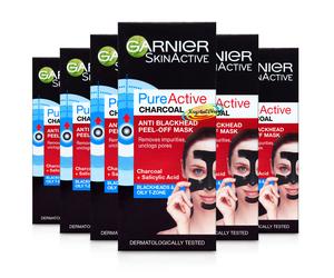 6x Garnier Pure Active Charcoal Anti Blackhead Peel off Mask 50ml