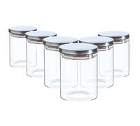 Argon Tableware Scandi Storage Jars with Metallic Silver Lids - 750ml - 6 Pack - Modern Round Organisation Container Glass Jar for Kitchens, Pantry, Bathrooms, Utility Rooms
