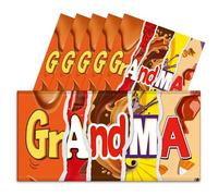 6x Grandma Chocolate Bar Wrappers. Gran Nan Nana Mothers Day Wife Mam Birthday Work Xmas Secret Santa Gift Novelty Prank Fun Friend Present. Pack of 6. (Chocolate Not Included)