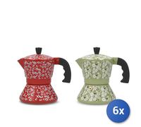 6x H&H Azalea Moka Pot Decorated Aluminum And Stainless Steel 3 Cups Assorted
