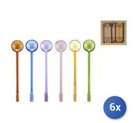 6x H&H Confezioni 6 Glass Beverage Spoons Assorted Colors Random