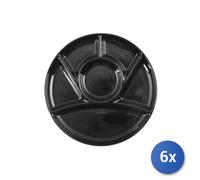 6x H&h Fondue Plates Ceramic 6 Compartments 23 Cm Black Color