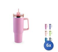 6X H&H Thermal Mug In Stainless Steel 18/10 With Straw 1.2L Mixed Color