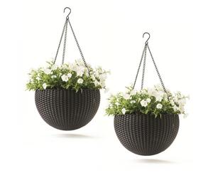 6x Hanging Round Planter Bowl Set Flower Pot Keter Sphere Brown Garden Outdoor