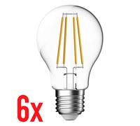 6x LED Filament Lamp A60 7W = 60W E27 Clear 806lm 4000K Cool White Bulb [EEK: E]