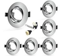 6X Modern GU10 Downlights for Ceilings 360° Tilt Swivel Recessed Ceiling Lights Metal Frame Round Polished Chrome Spotlights Fitting 240V, Outer Diameter: 90mm,Cut-Out Hole Size:68-80 mm, No Bulbs