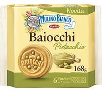 6X Mulino Bianco Baiocchi Pistachio Biscuits, Pistachio Pastry Ideal for Breakfast or Snack, Palm Oil Free, 6 Servings of 3 Biscuits