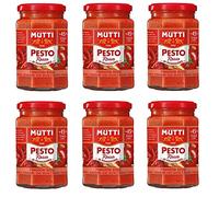 Mutti Pesto Rosso Pomodori Rossi Red Tomato Pesto Pasta Sauce 100% Italian Tomato Glass 180 g Seasoning Sauces with Almonds, Tomatoes, Dried Seeds and Grana Padano