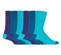 6x Pairs of Men's "Colourburst" Gentle Grip HoneyCombe Top Non Elastic Socks by SockShop/UK 6-11 Eur 39-45 (Teal/Purple - RJ90H3)