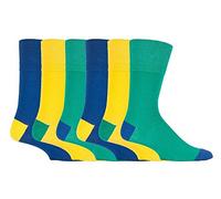 6x Pairs of Men's "Colourburst" Gentle Grip HoneyCombe Top Non Elastic Socks by SockShop/UK 6-11 Eur 39-45 (Green/Yellow - RJ89H3)