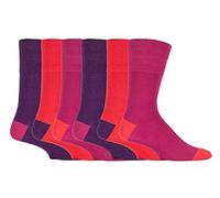6x Pairs of Men's "Colourburst" Gentle Grip HoneyCombe Top Non Elastic Socks by SockShop/UK 6-11 Eur 39-45 (Red/Purple - RJ91H3)