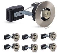 paul russells LED GU10 Recessed Ceiling Fire Rated Downlight Can with Satin Nickel Bezel, IP20, Twist & Lock Design, 65-70mm Cutout, Quick Connection, Decor for Rooms, Hallways, 6 Packs (No Bulb)