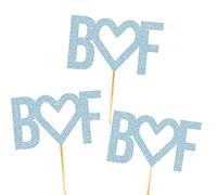 6X Personalised, Double Sided, Handmade Love/Anniversary Glitter Cupcake Toppers by Cakeshop | Custom Colour Any Initials 480gsm Glitter Cupcake Decorations | Baby Blue