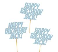 6X Personalised, Double Sided, Handmade, Superhero Happy Birthday Glitter Cupcake Toppers by Cakeshop | Custom Colour Any Name 480gsm Glitter Cupcake Decorations | Baby Blue