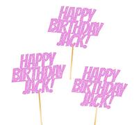 6X Personalised, Double Sided, Handmade, Superhero Happy Birthday Glitter Cupcake Toppers by Cakeshop | Custom Colour Any Name 480gsm Glitter Cupcake Decorations | Baby Pink