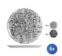 6x Pizza Plate In Porcelain Decoration Black/White 33Cm, White And Black