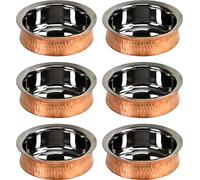 6X Premium Hammered Copper & Stainlees Steel Serving Handi Biriyani Dish Bowl (15cm)