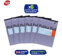 6x PUKKA PAD A4 Squared White Pad 160 Pages 5mm Grid Paper