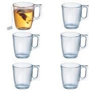 6X Queensway 90ml Stripy Clear Glass Mug Coffee Tea Espresso Drink Glassware Cup