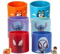 6x Random Designs Licensed Character Magic Spring Toys 7cm, Bluey Marvel Spidey Disney Stitch Plastic Slinky Coils, Walking Sensory Fidget Toys for Kids 3+, Party Bag Fillers